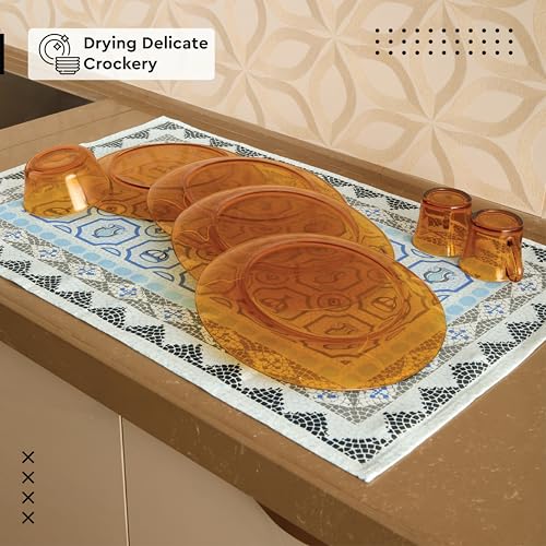 Image of Encasa XO Cotton Kitchen Towel Set - Super Absorbent 70x45 cm Tea Towels & Dish Cloths for Washing Up, Drying Dishes, and Cleaning - Ultra Soft and Durable - Pack of 6 - Mosaic Combo
