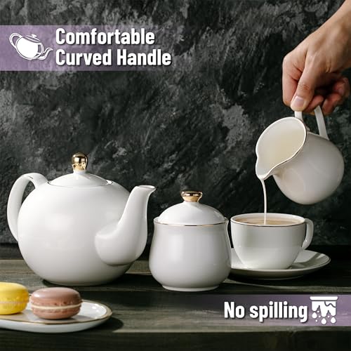 BTaT- Porcelain Creamer and Sugar and Teapot Set, White Cream and Sugar Bowl and Creamer Set, Mothers Day Gift - Image 4