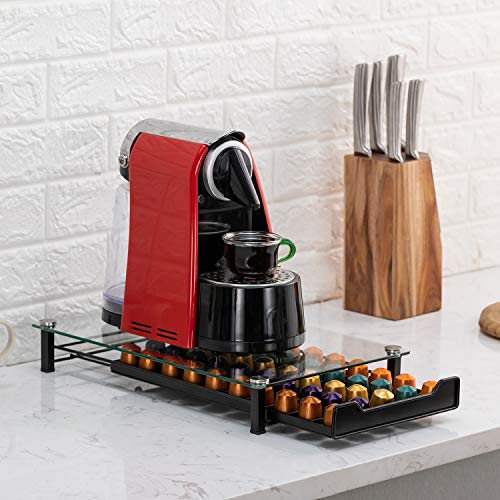 Rice Rat Coffee Pod Storage Holder Capsules Originaline Drawer Organizer, Crystal Tempered Glass (50 Pods) #TOP4