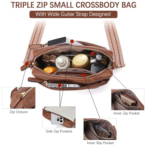 Image of BOSTANTEN Small Crossbody Purse for Women Triple Zip Cell Phone Leather Handbag with Colored Shoulder Strap