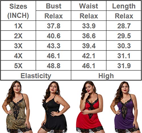 Blmfaion Women Sexy Plus Size Satin Chemise Babydoll Nightdress Silk Lace Lingerie Sleepwear (Leopard Printed,5X-Large) #TOP2