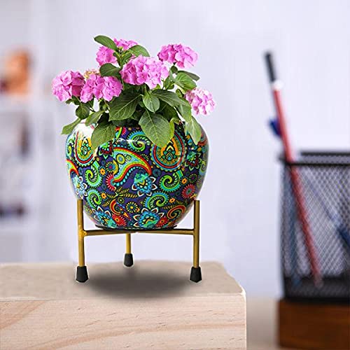 TrustBasket Blue Bell Flower Planter with Tripod Stand | Metal Table Top Flower Pot | Indoor Flower Planter for Home Garden Decor, Best for Indoor Plantation