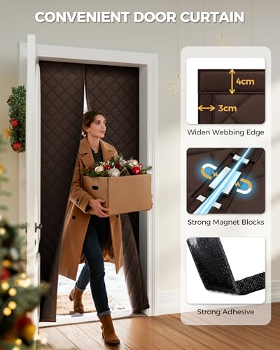 Image of Augblinds Thermal Insulated Door Curtain, Magnetic Closure, 36 x 82, Brown