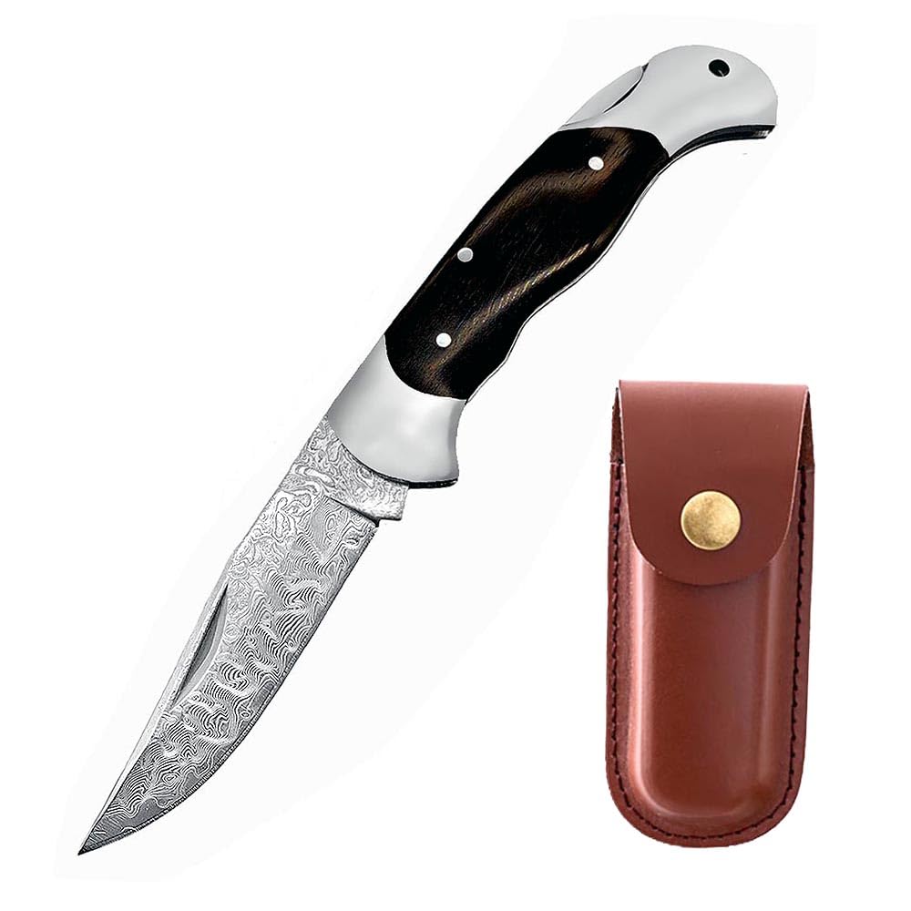 Tournevis pliants outillage acier damassé avec pince réglable et cuir