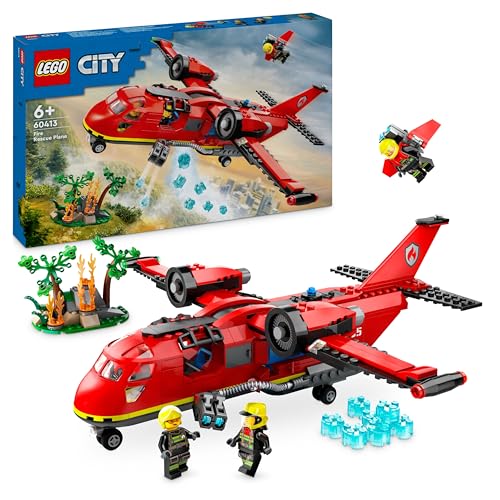 LEGO City Avión de Rescate de Bomberos de Juguete, Regalo de Cumpleaños para Niños y Niñas de 6 Años o Más, Juego de Construcción con 3 Minifiguras de Piloto, Bombero y Operador de Extintor 60413