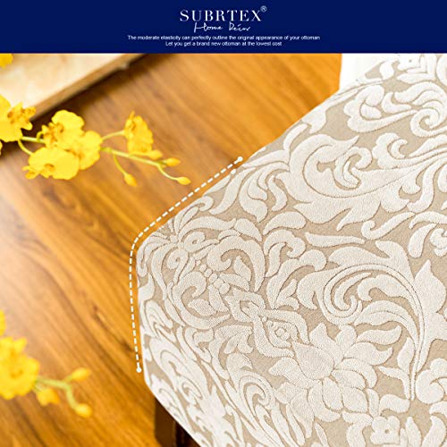 Subrtex Ottoman Slipcover Jacquard Damask Oversize Stretch Storage Protector Rectangle Footstool Sofa Slip Cover For Foot Rest Stool Furniture In Living Room (Xl, Damask Linen) #TOP4