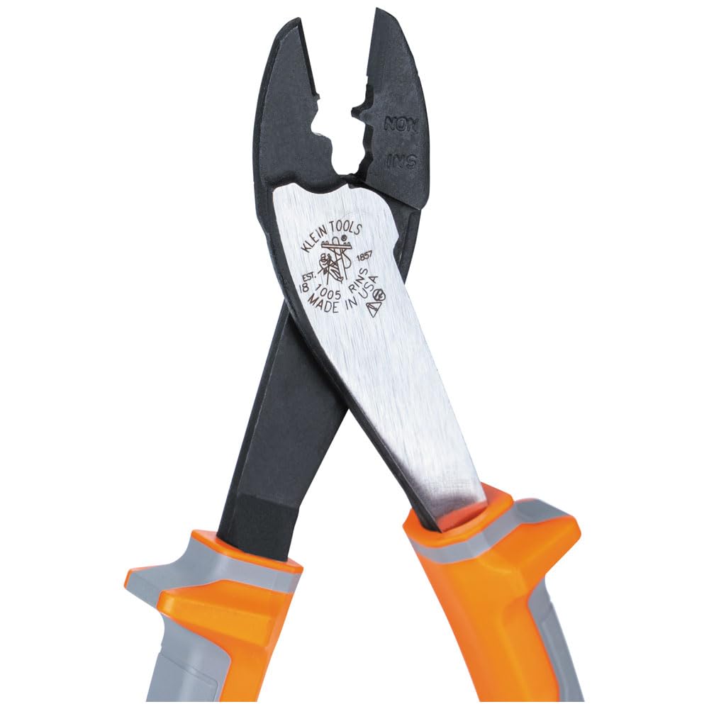 Klein Tools Pinza isolata 1005RINS, prodotta negli Stati Uniti, strumento di taglio/crimpatura per cavi e connettori isolati e non isolati da 10 a 22 AWG, 1000 V nominale