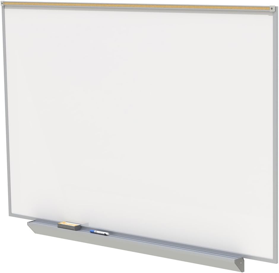 Ghent 4.5" x 1.5" Aluminum Frame Premium Porcelain Magnetic Whiteboard - 1" Maprail, 4 Markers & Eraser - Made in the USA