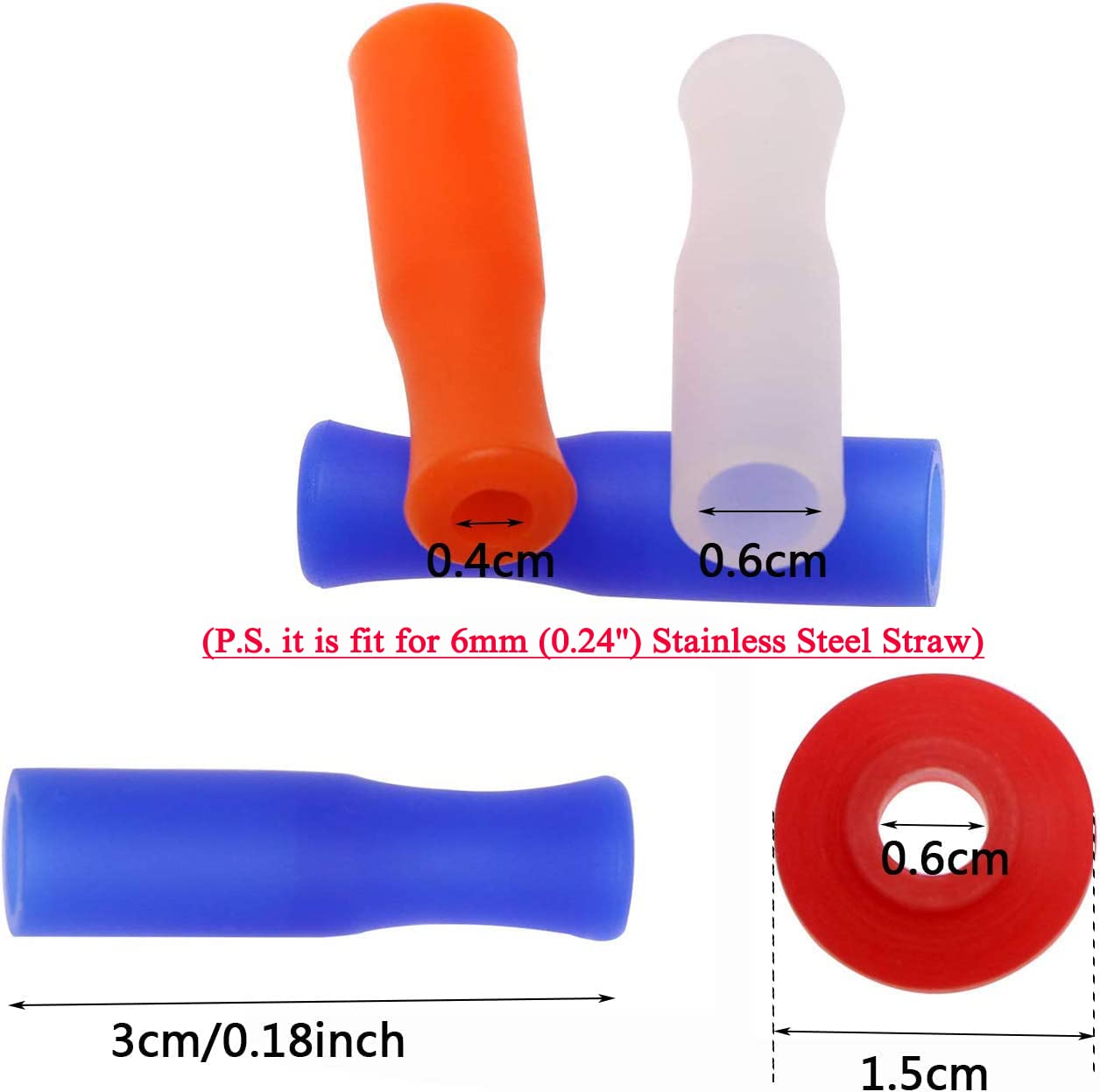 Mini Skater 8 Stück mehrfarbige Lebensmittelqualität Silikon Trinkhalme Deckel und 16 Strohschalldämpfer AntiVerkalkungKälte Strohhalme Abdeckung für 6,4 cm Breite (6 mm Durchmesser) Edelstahl