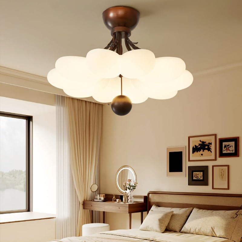 Éclairage chambre avec plafonnier LED simple crème et lampe en noyer - 3