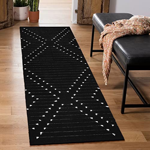 Livebox Boho Runner Rug For Hallway, 2'X6' Black Area Rug Washable Kitchen Runner, Moroccan Woven Cotton Indoor Carpet For Entryway Laundry Bedroom Living Room #TOP28