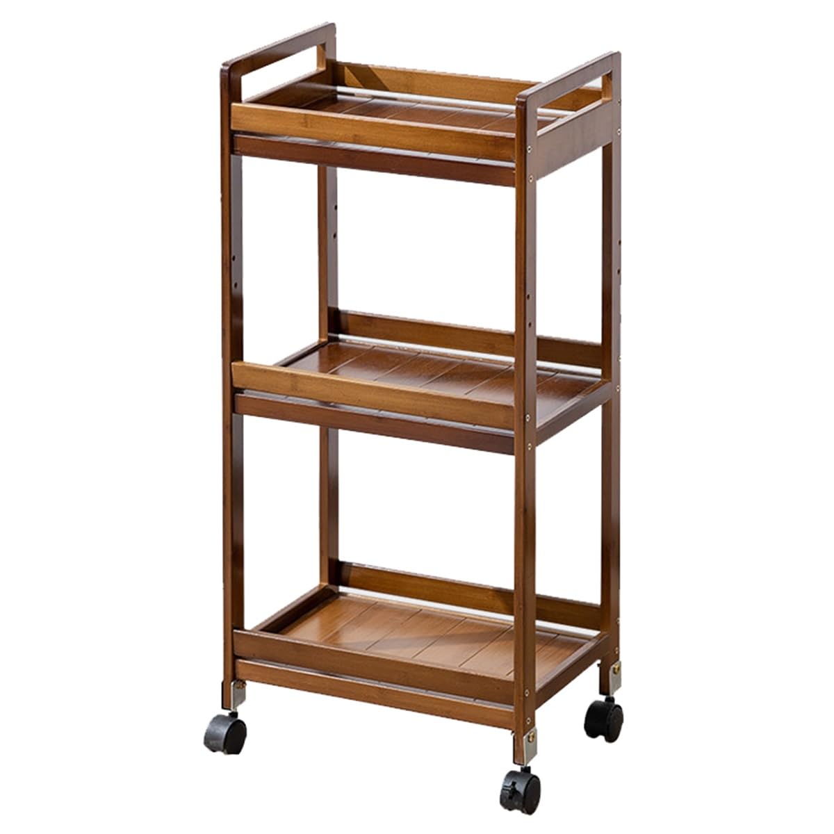 Carrito de cocina con ruedas de 3 niveles, carrito delgado que ahorra espacio con asa, organizador de estantería de madera para espacios pequeños, 81 cm