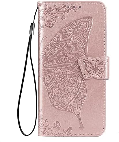 DiGPlus Galaxy A14 5G Wallet Case, [Butterfly & Flower Embossed] Leather Wallet Case Flip Protective Phone Cover with Card Slots and Kickstand for Samsung Galaxy A14 5G (Rose Gold)