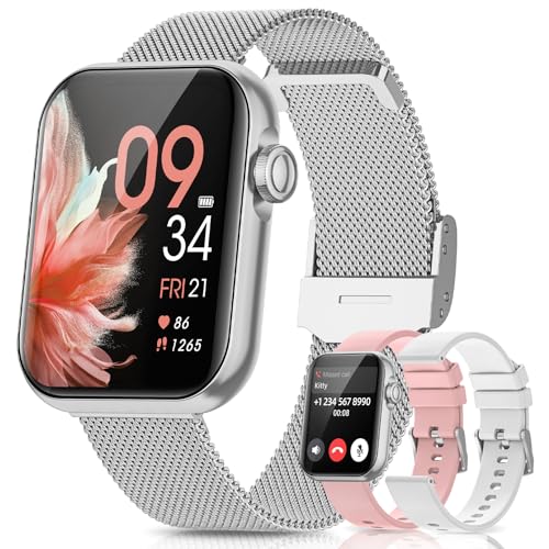 Smart Watch, 1.85″ Android Smart Watches for Women, Fitness Tracker Watch with Blood Pressure/Heart Rate/Sleep Monitor, Bluetooth Smartwatch for Android/iOS Phones, Fitness Watch for Women (3 Bands)