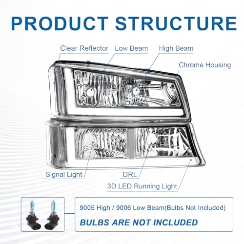 Image of LED DRL Headlights Assembly fit 2003-2006 Chevy Silverado