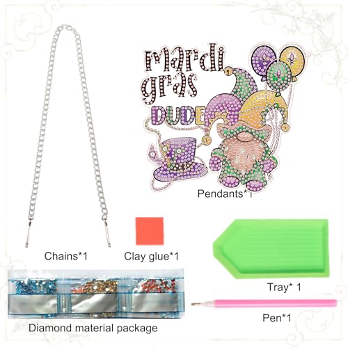 Image of 5D DIY Diamond Painting Mardi Gras Gnome Hanging Pendant - Acrylic Special Shaped Rhinestone Kit, Window or Wall Ornament for Festival Home Decoration and Gift