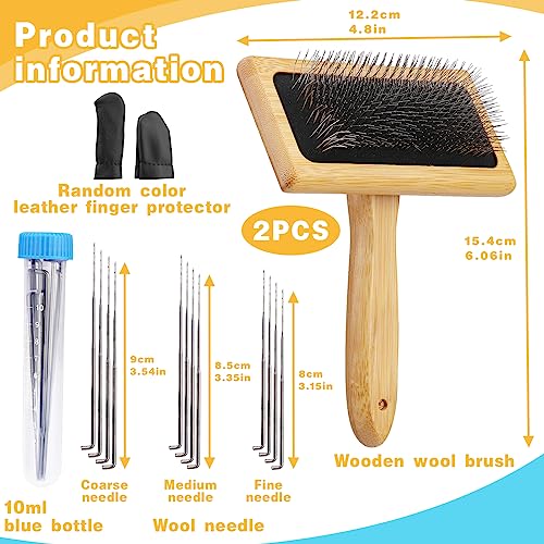 Image of kdafio 2 Pcs Wooden Wool Carders, Wool Carder Brush for Wool Needle Felting Brush Wool Carders Needle Felting with Needle Leather Finger Protector for DIY Projects