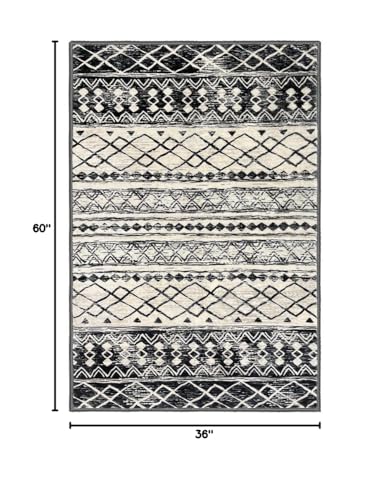 KUTA Black Boho Geometric Area Rug, Ultra Soft & Non-Slip for Living Room & Bedroom