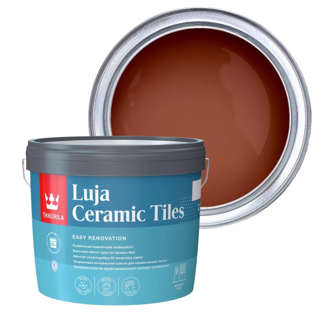 TIKKURILA Luja Ceramic Tiles - Semi-matt paint for Ceramic Tiles - Available in White & 15+ Colours (Terracotta N405, 3 Litres) — image 1