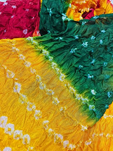 Image of PK HUB Women's Jaipuri Rajasthani Bandhani Dupatta | Art Silk Bandhej Dupatta with Gota Patti Work & Tassels (Free size)