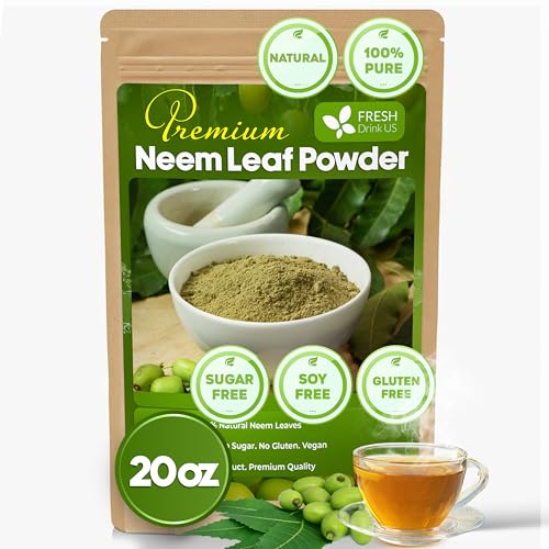 Image of FreshDrinkUS, Premium 20oz Neem Leaf Powder, 100% Natural and Pure from Neem Leaves Dried, for Hair and Skin, No Additives, No Gluten, No Sugar, Vegan