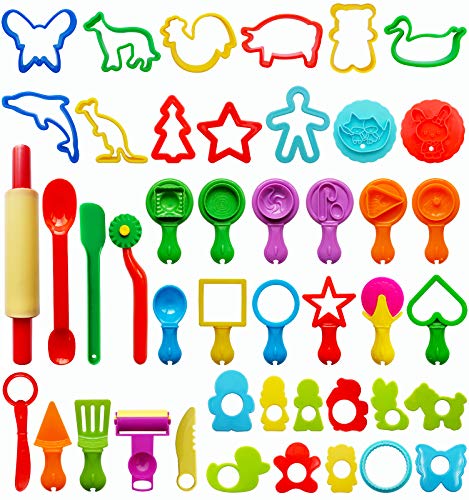 FRIMOONY Play Dough Tools for Kids, Various Plastic Moulds, Assorted Colors, 45 Pieces