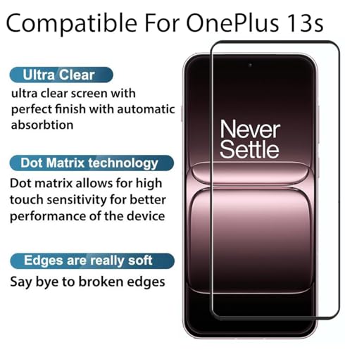 Image of Tempered Glass Screen Protector Compatible For OnePlus 13s Black Cellphone With Edge-To-Edge Protector Coverage And Easy Installation Kit