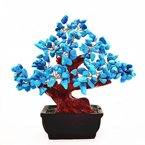Colorsheng Feng Shui Quartz Crystal Money Tree Bonsai Style Decoration for Luck and Wealth (Blue)