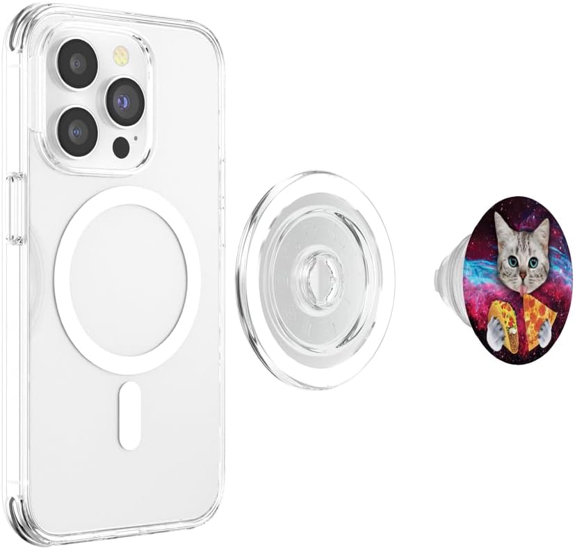 Funny Cute Space Cat Taco Pizza Galaxy Meme Universe Gift PopSockets PopGrip: Swappable Grip for Phones & Tablets PopSockets PopGrip for MagSafe