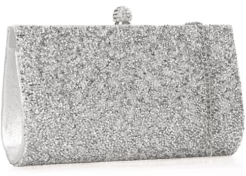 Image of MOJISOLO Rhinestone Clutch Purse for Women,Crystal Evening Bag Wedding Prom Party,Shoulder /Crossbody handbag Silver