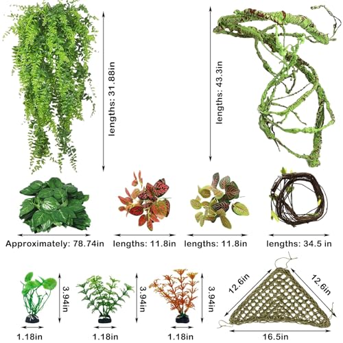 kathson 10 PCS Reptile Vines Plants Flexible Bendable Jungle Climbing Vine Terrarium Plastic Plant Leaves Pet Tank Habitat Decor for Bearded Dragons Lizards Geckos Snakes Frogs and More Reptiles - Thumbnail 2