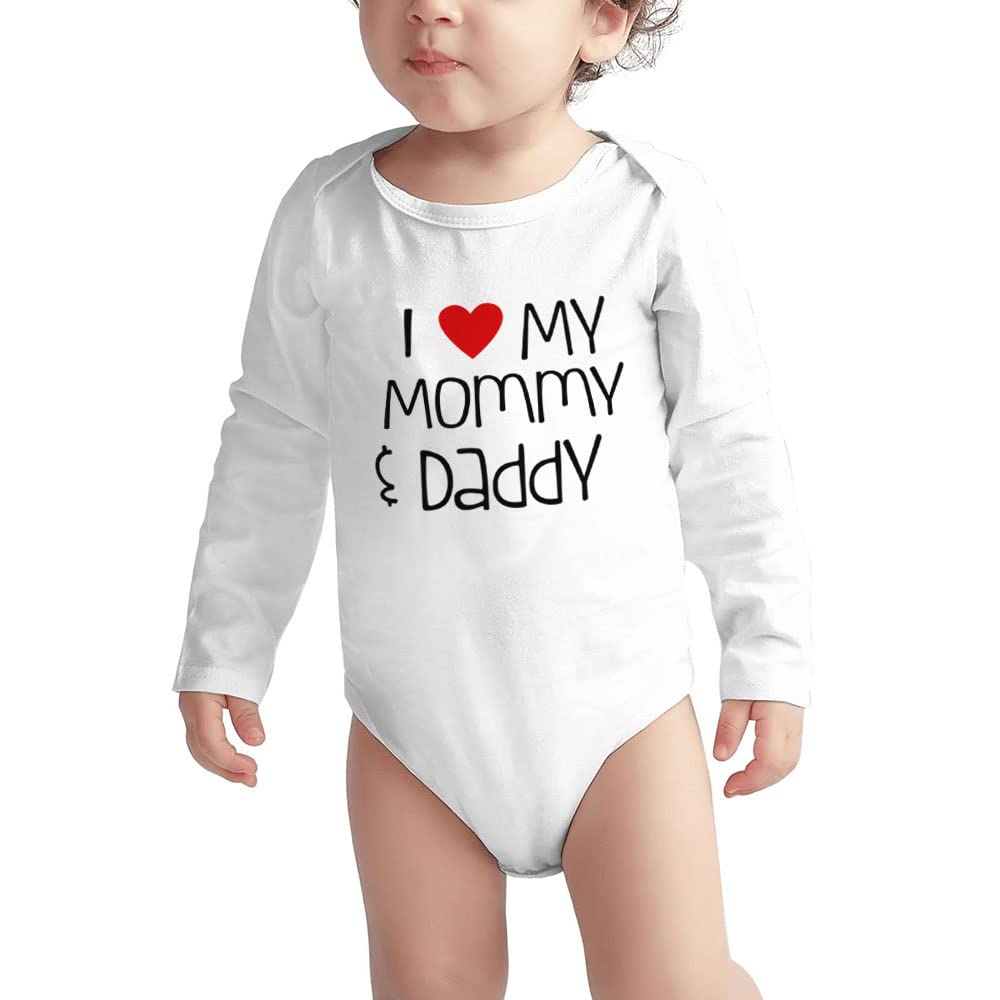I Love My Mommy & Daddy Cute Baby Bodysuit Infant Bodysuit Long Sleeve Playsuit C-White