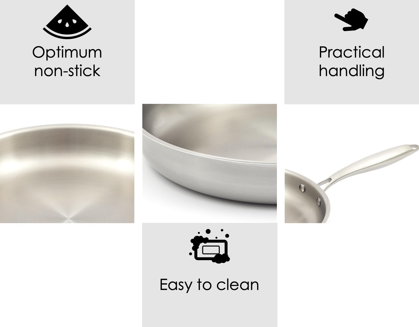 Hanseküche Pan met antiaanbaklaag met koud handvat, vaatwasser- en ovenbestendig, geschikt voor alle warmtebronnen, professionele drielaagse pan (28 cm nee
