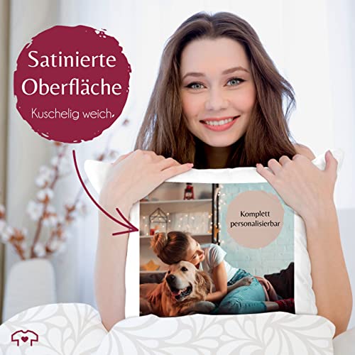 Kissen 40x40 Zierkissen - eigenem - Foto Bild Geschenk I Dein Bild und Text - 40 x 40 cm - Weiß - fotokissen+selbst+gestalten fotokissen selbst gestalten personalisiertes Photo sofakissen