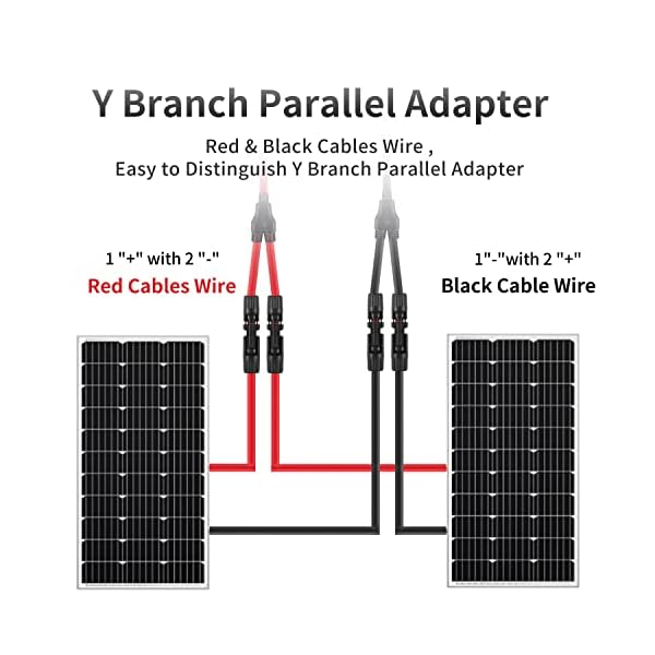 GENORTH 6 mm² Solarkabel Y-Verteiler,1 Paar Solarpanel Y Stecker 1Y2 10AWG Y Stecker Fotovoltaik Kabel Y Stecker,1Y2 Stecker Paar für Solaranlage Steckerfertig(Rot +Schwarz). – Bild 3