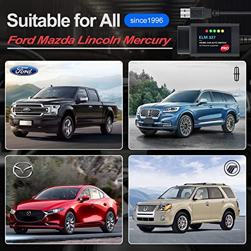 ELM327 OBD2 Adapter USB Scanner Compatible with Ford F150 F250, Automatic (MS/HS) CAN Switching OBDII Diagnostic Scan Tool for Ford Lincoln Mazda Mercury