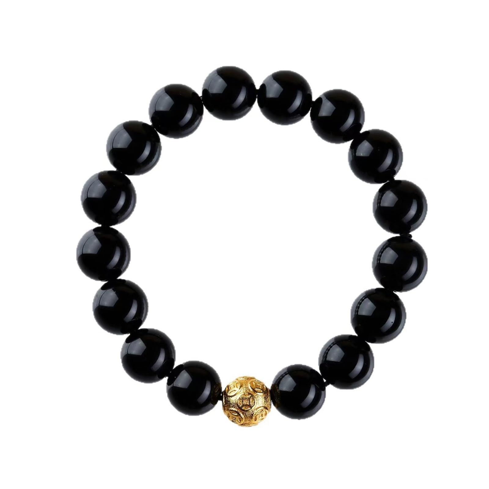 Hhhxkkuo Natural Obsidian Bracelet– Protection & Wealth Black Gemstone Stretch Bracelet Feng Shui Lucky Charm Jewelry for Men Women