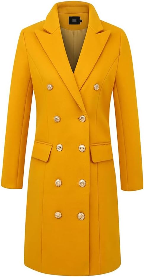 Mywinway Wool Coats for Women Fall Winter Double Breasted Peacoat Long Jackets Midi Trendy Work Office Trench Coat - Image 4
