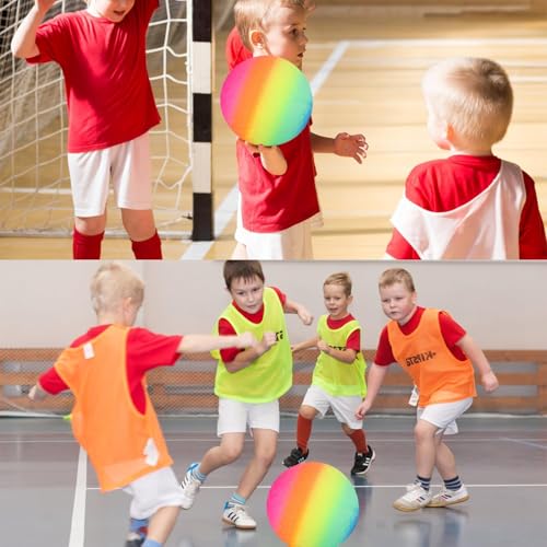 Lonimia PVC Regenbogen Ball - Bouncy Kickball, Fußball Softball, Mehrfarbiger Kinder Spielball Für Drinnen Und Draußen, Strandball Mit Pumpe