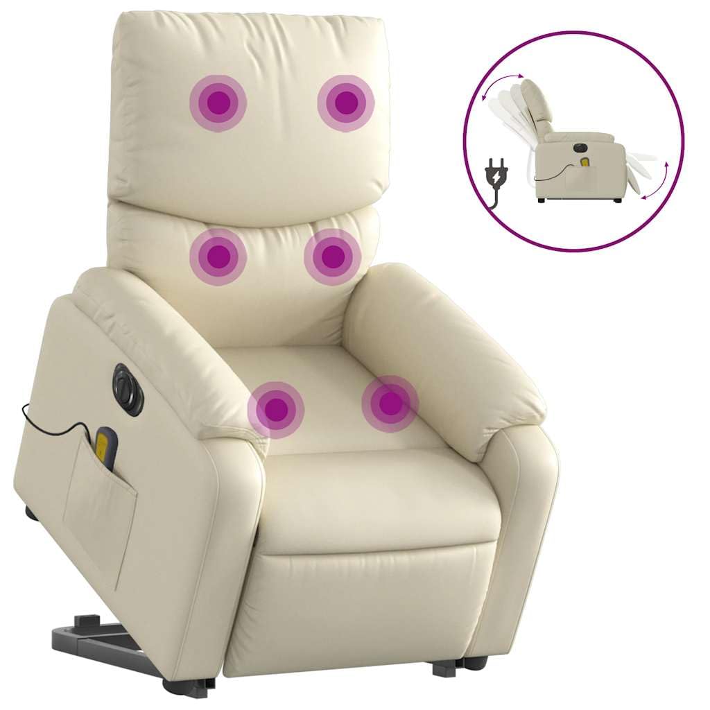 Sillón elevador eléctrico reclinable con masaje por vibración, 6 puntos de masaje, función de elevación e inclinación de 135°, estructura de madera y metal, bolsillo lateral