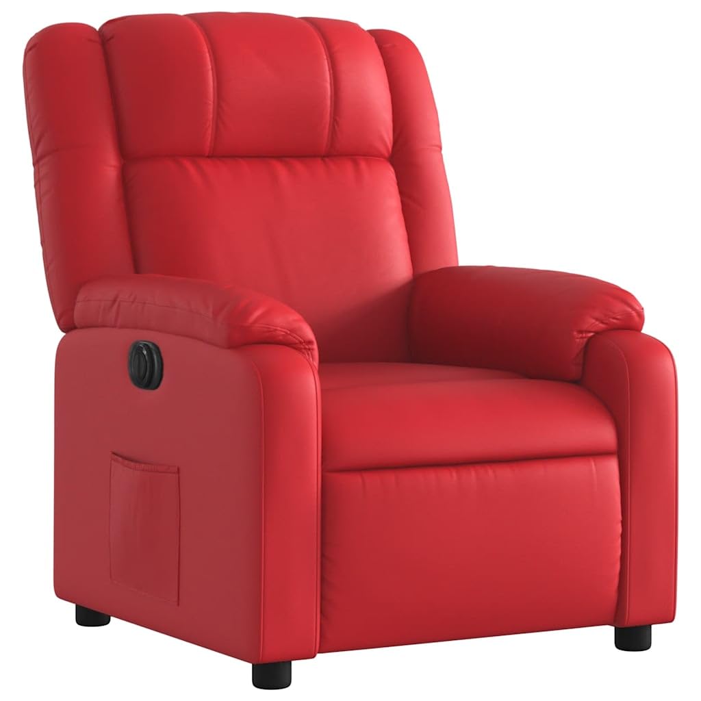 Fauteuil relax électrique en cuir synthétique rouge avec dossier et repose-pieds réglables, chaise rembourrée ergonomique avec accoudoirs, cadre en bois et métal pour salon, chambre à coucher