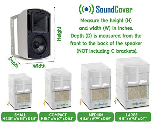 Image of Two White Waterproof 600D Outdoor Speaker Covers for C-Bracket Mounted Speakers - Fits Yamaha NS-AW294, Polk Atrium 6, Bose 251 (Max Dimensions: H 13.6 inch x W 7.9 inch x D 8.9 inch)