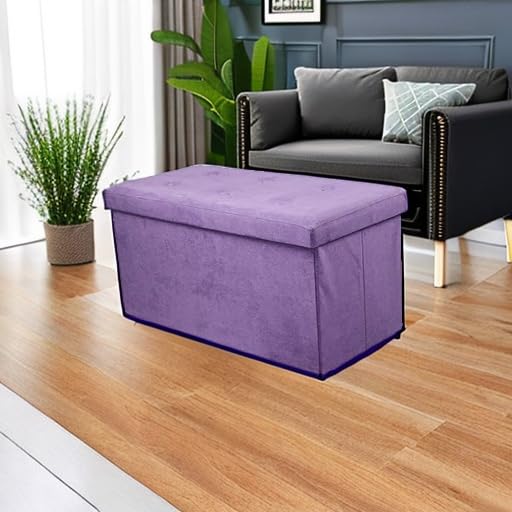 Sorbus Collapsible Storage Ottoman Bench (Purple, Medium (15” x 30” x 15”)) - image 5