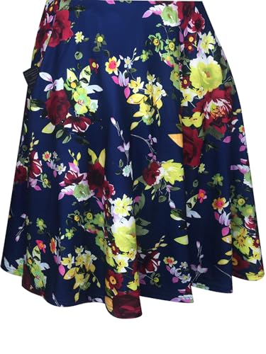 Image of oxiuly Women Casual Dress Round Neck Soft Cotton Floral A-Line Midi Summer Dresses with Pockets OX262