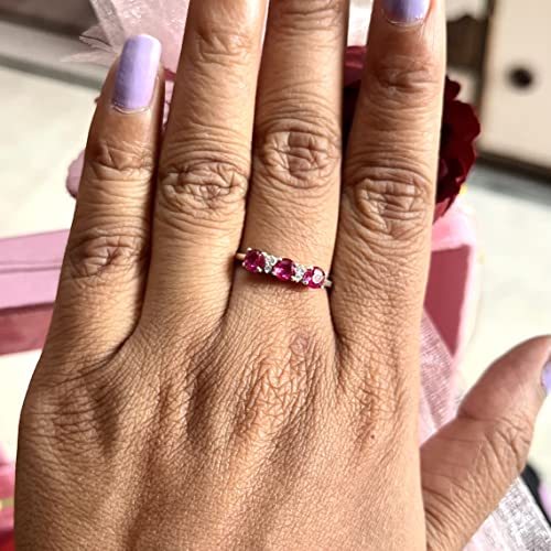 3 Stone Rings | New Cocktail Cubic Zirconia Rings For Woman & Girls | 4 Mm Round Ruby Gemstone Ring | 925 Silver Statement Band | Mother's Day Special Gift (14K Yellow Gold, 10) #TOP6
