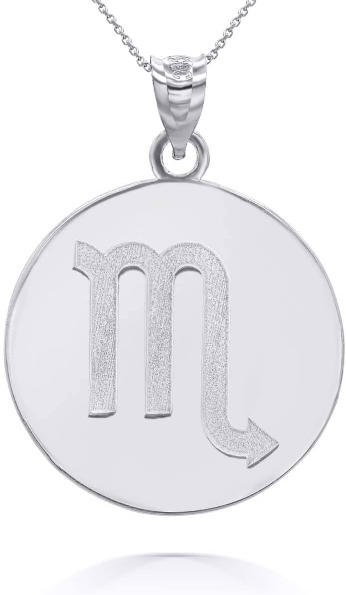 Personalized Name Sterling Silver Zodiac Sign Horoscope Constellation Round Disc Necklace - Choice of Chain Length