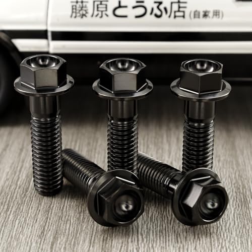 Image of Rison Titanium Flanged Hex Head Bolt M6x1.0x20mm 6AL4V Aerospace Grade Black Ti for Motorcycle Car Modification - Pack of 5