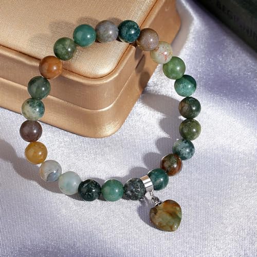MAIBAOTA Healing Crystal Bracelet for Women, 8 mm Natural Gemstone Beaded Bracelet, Love Heart Bracelet Jewelry Gifts for Birthday Mothers Day Valentine's Day Anniversary4
