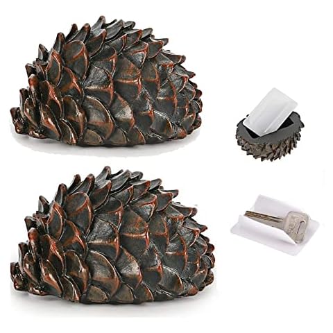 Pinecone Key Holder - Outdoor Secret Safe Box For Keys, Garden Storage Decor Fake Stone Rock Decorations Hidden In Plain Sight, Yard House Accessories For Home, Office & Car Lock Stash, Money Cash (2) Cover