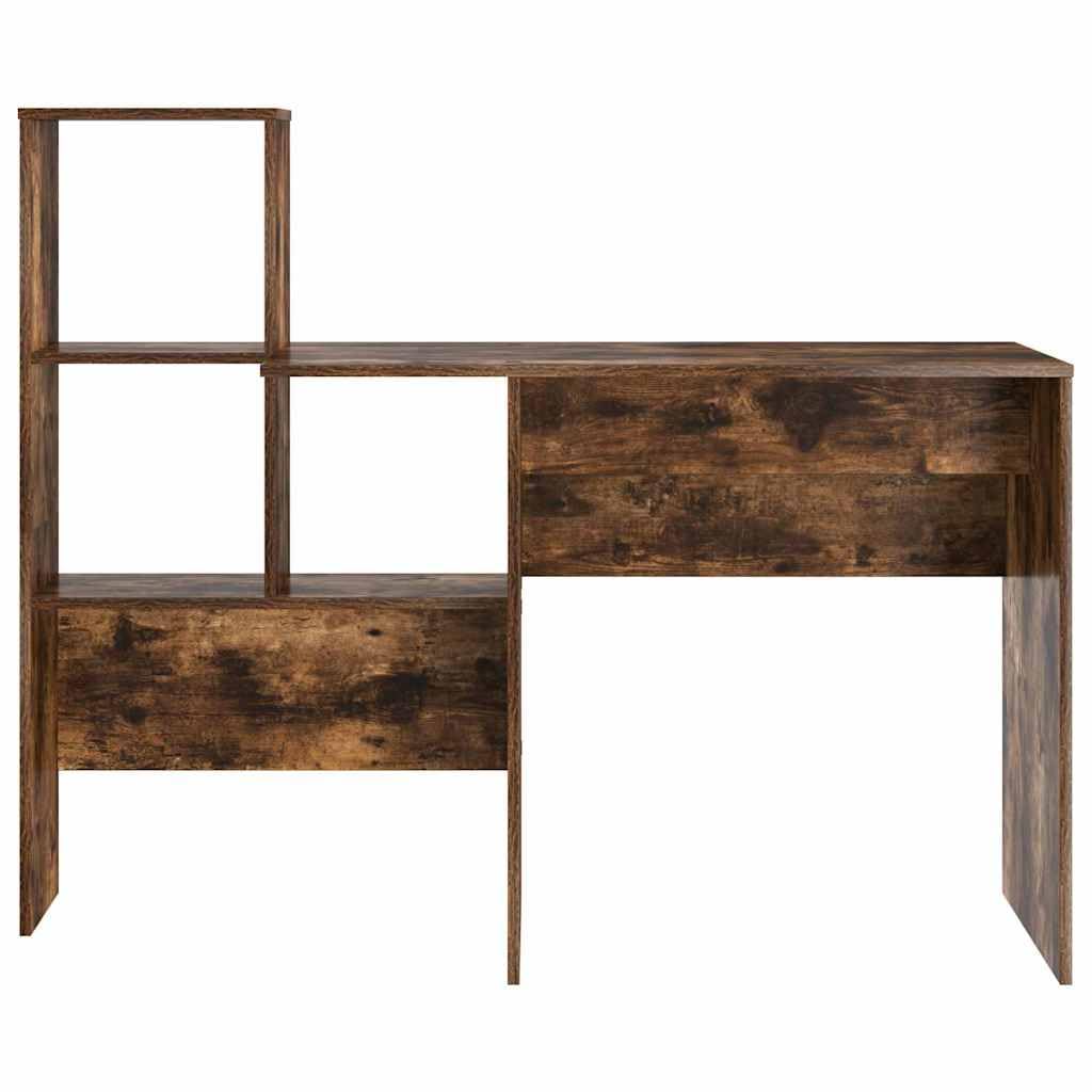 Scrivania rovere fumé in legno ingegnerizzato 131,5x50x106,5 cm con ripiano e mensole integrati per lavoro, studio, gaming e smartworking in casa o ufficio